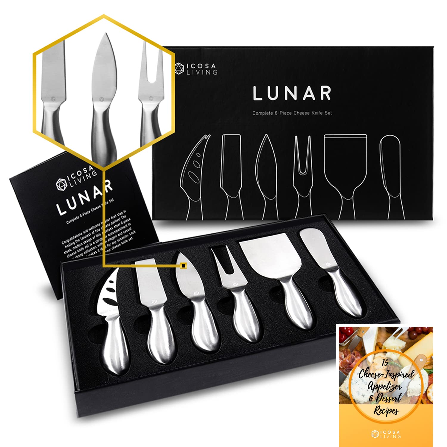 Amazon.com: ICOSA Living Lunar 6-Piece Cheese Knife Set - Premium